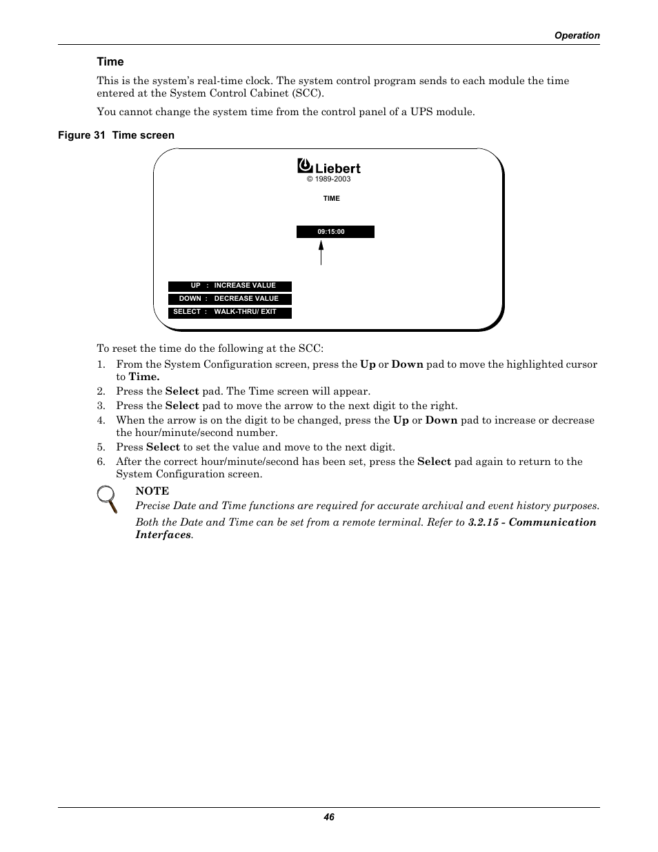 Time, Figure 31 time screen | Liebert 1000kVA User Manual | Page 52 / 120