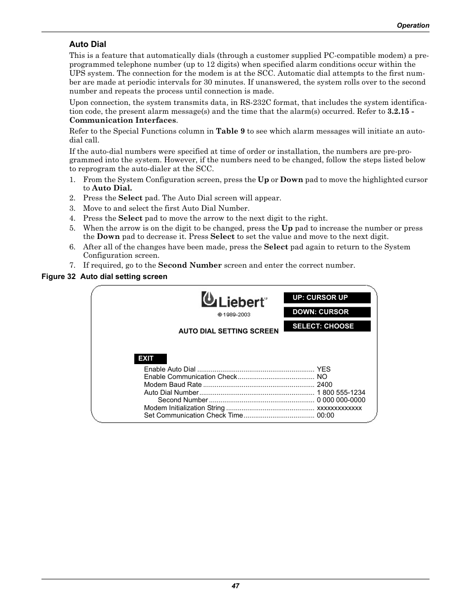 Auto dial, Figure 32 auto dial setting screen | Liebert 1000kVA User Manual | Page 53 / 120