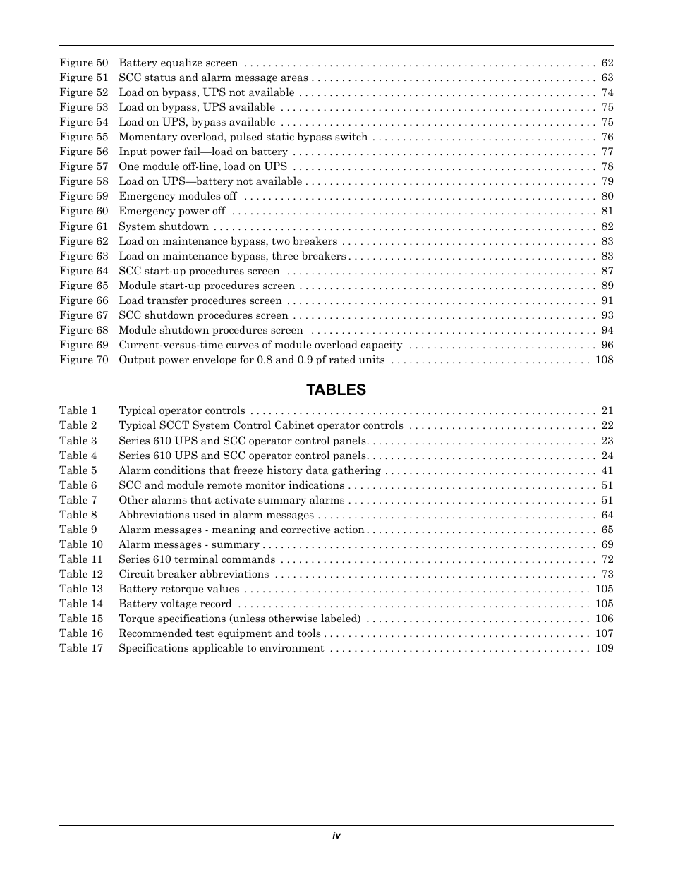 Tables | Liebert 1000kVA User Manual | Page 6 / 120