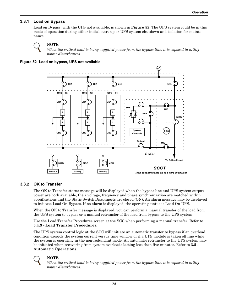 1 load on bypass, Figure 52 load on bypass, ups not available, 2 ok to transfer | Load on bypass, Ok to transfer, Scct | Liebert 1000kVA User Manual | Page 80 / 120