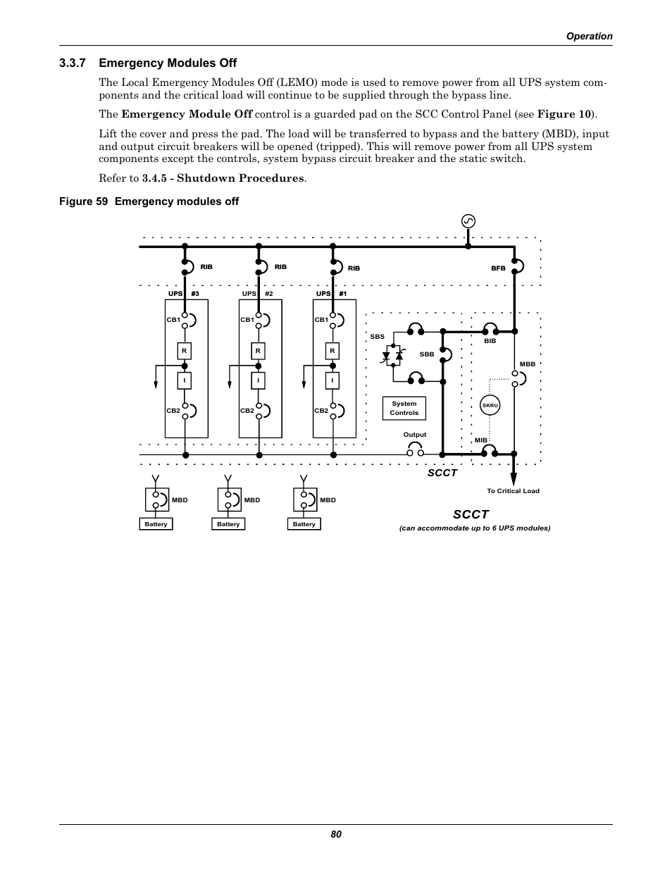 7 emergency modules off, Figure 59 emergency modules off, Emergency modules off | Operation 80, Scct | Liebert 1000kVA User Manual | Page 86 / 120