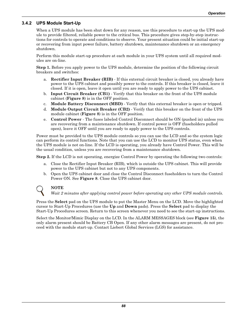 2 ups module start-up, Ups module start-up | Liebert 1000kVA User Manual | Page 94 / 120