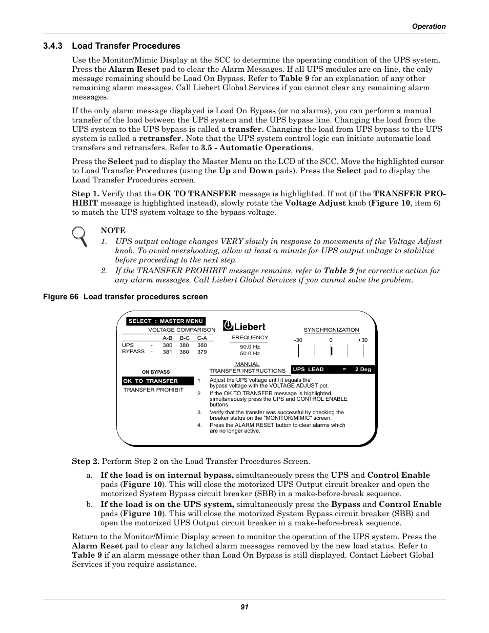 3 load transfer procedures, Figure 66 load transfer procedures screen, Load transfer procedures | 3 - load transfer procedures, 3 - load transfer proce, Dures | Liebert 1000kVA User Manual | Page 97 / 120