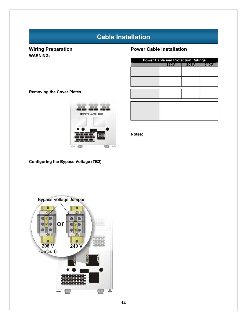 Cable installation, Wiring preparation, Power cable installation | Liebert Nfinity 208 V / 240 V 60Hz User Manual | Page 16 / 45