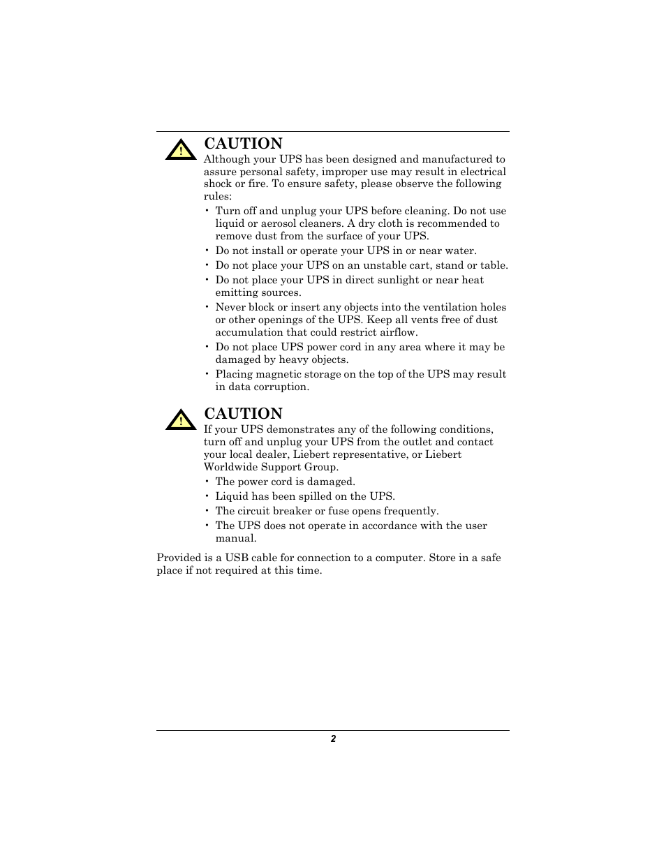 Caution | Liebert 350-500 VA User Manual | Page 6 / 24