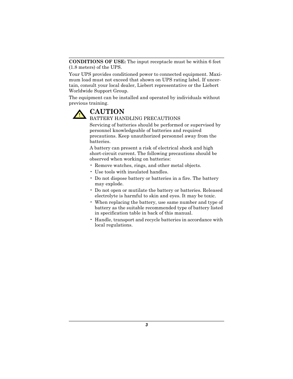 Caution | Liebert 350-500 VA User Manual | Page 7 / 24