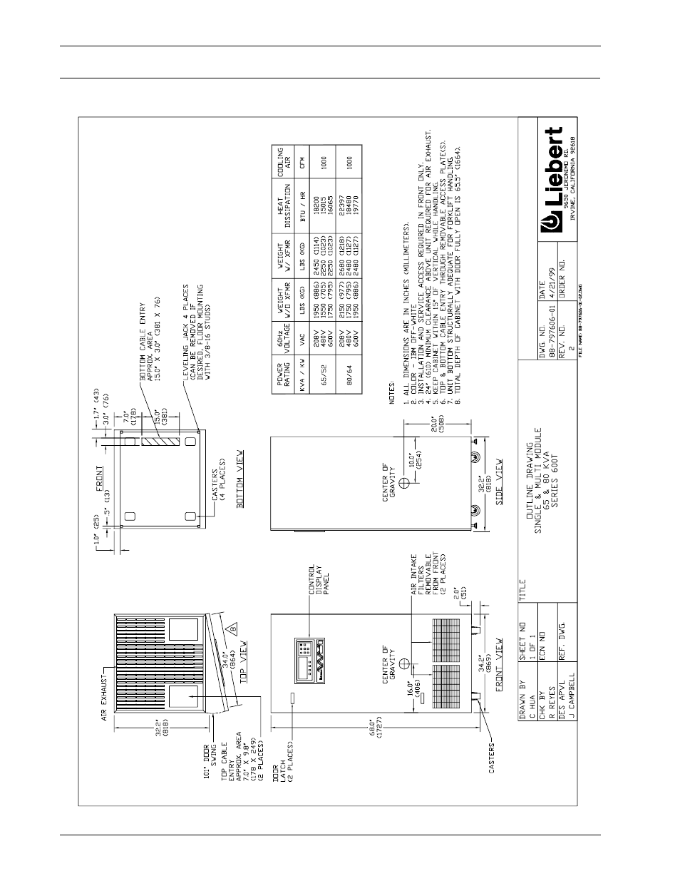 0 installation drawings, Figure 8, Outline drawing, single & multi-module 65 & 80 kva | Liebert 600T User Manual | Page 34 / 88