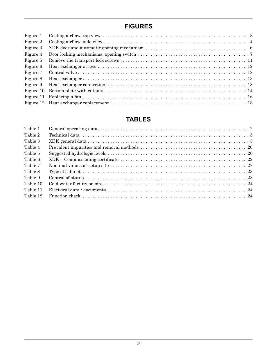Figures, Tables | Liebert Rack Enclosure With Integrated Water-Based Cooling XDK User Manual | Page 4 / 32