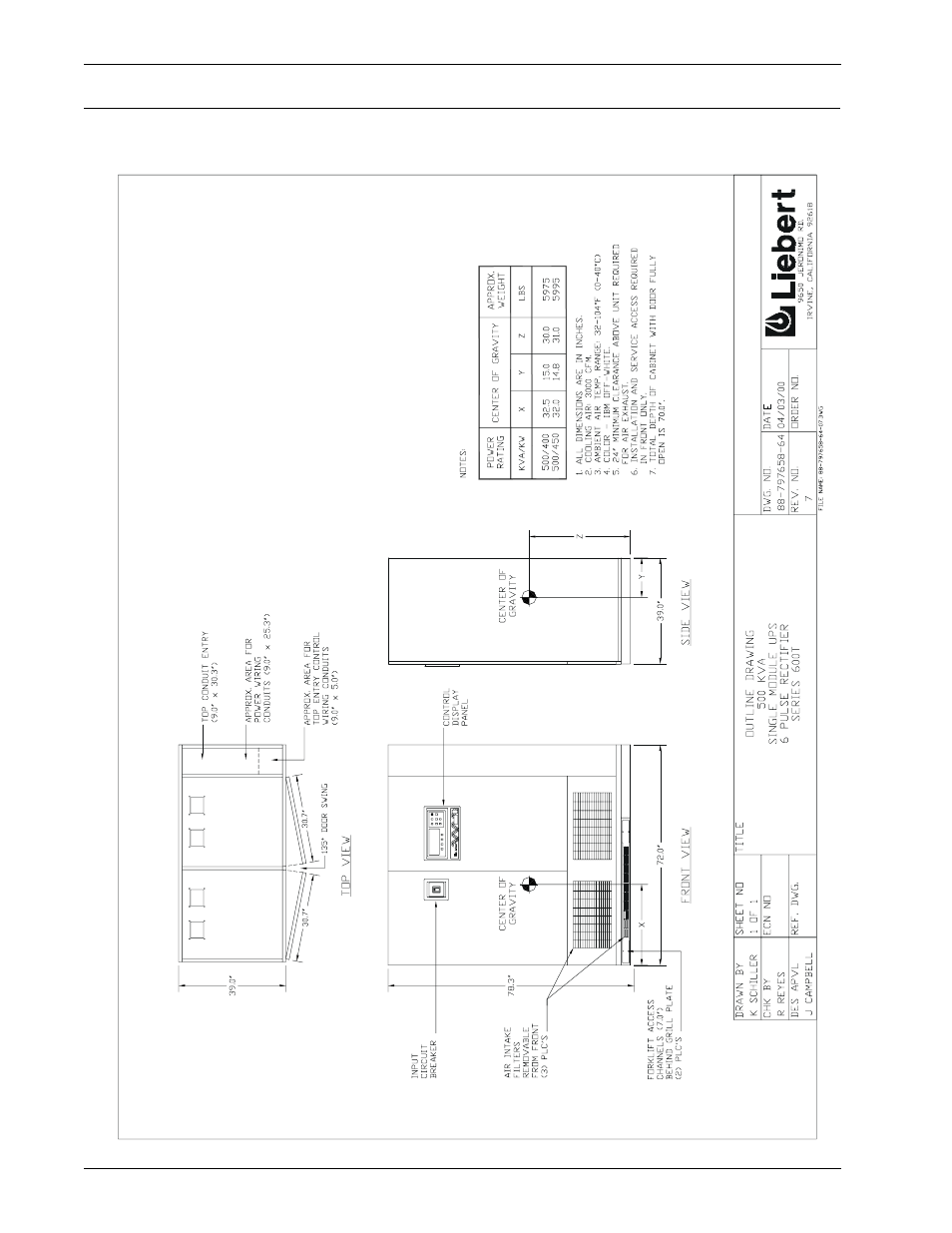 0 installation drawings, Nstallation, Rawings | Figure 7 | Liebert 600T User Manual | Page 32 / 73