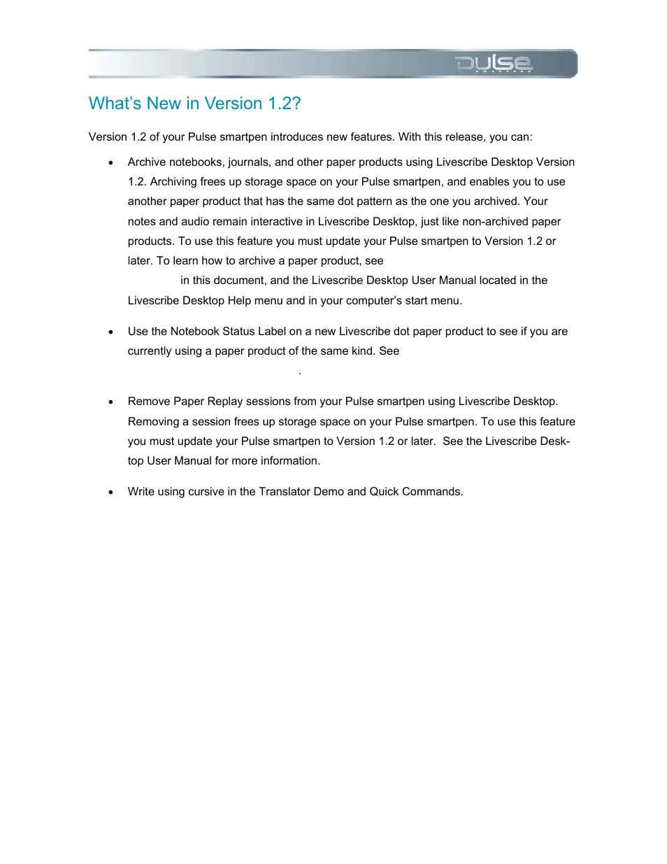 What’s new in version 1.2, Ew in, Ersion | Livescribe PULSE User Manual | Page 10 / 89