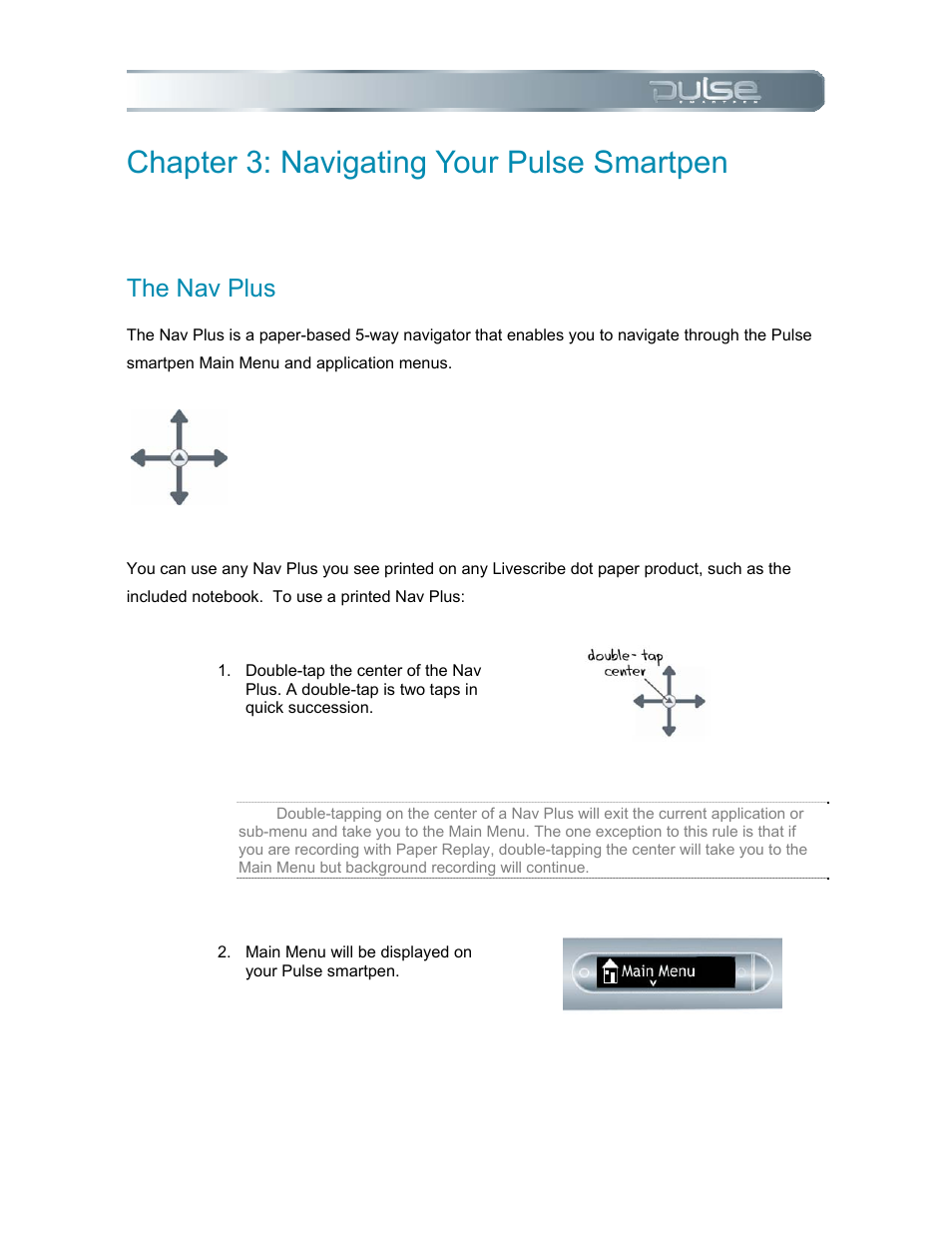 Chapter 3: navigating your pulse smartpen, The nav plus, Using a pre-printed nav plus | Chapter 3: navigating your pulse smartpen 18 | Livescribe PULSE User Manual | Page 18 / 89