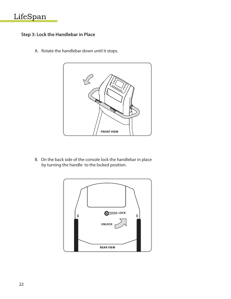 Step 3: lock the handlebar in place | LifeSpan MyTread TR100 User Manual | Page 22 / 40