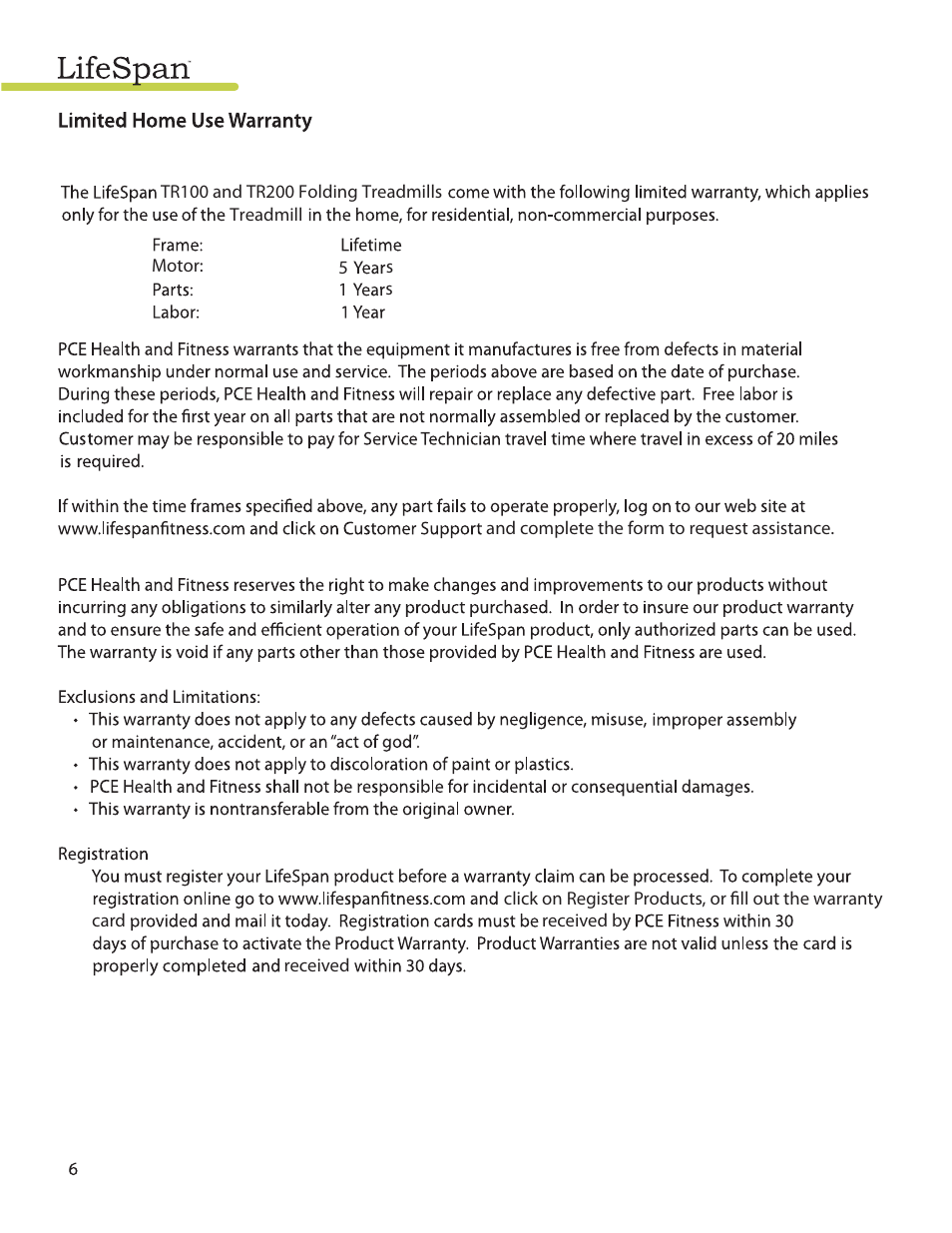 LifeSpan MyTread TR100 User Manual | Page 6 / 40