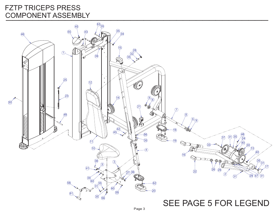 See page 5 for legend, Component assembly, Fztp triceps press | Life Fitness FZTP User Manual | Page 3 / 17