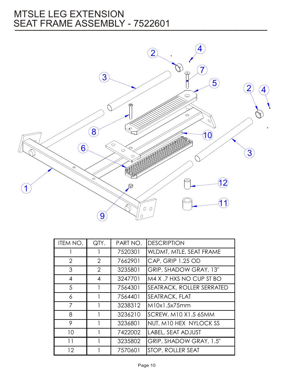 Mtsle leg extension | Life Fitness MTSLE User Manual | Page 10 / 18