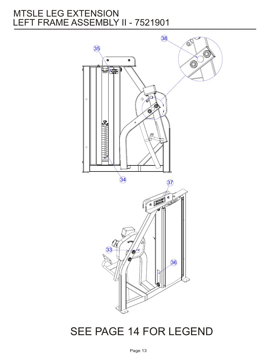 See page 14 for legend, Mtsle leg extension | Life Fitness MTSLE User Manual | Page 13 / 18