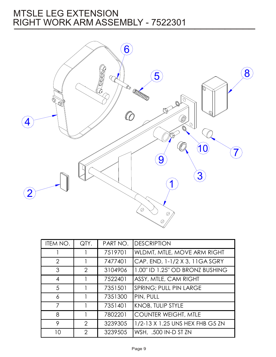Mtsle leg extension | Life Fitness MTSLE User Manual | Page 9 / 18