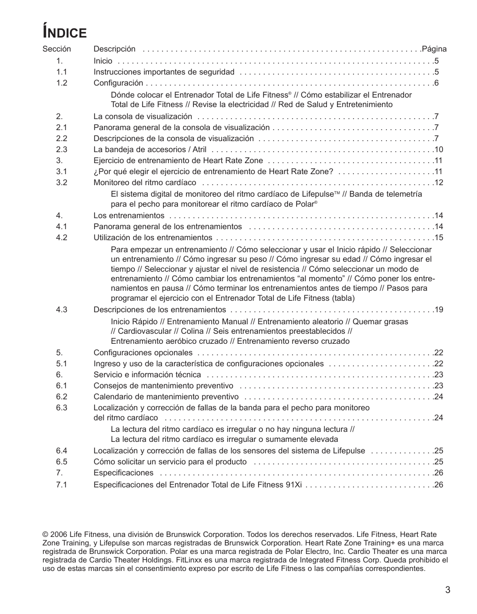 Ndice | Life Fitness 91Xi User Manual | Page 59 / 83