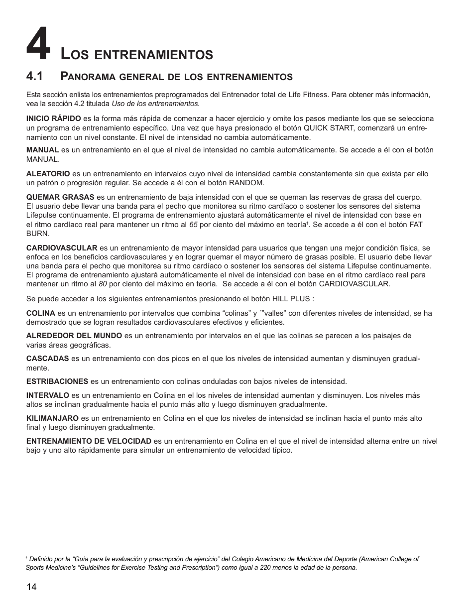 Os entrenamientos | Life Fitness 91Xi User Manual | Page 70 / 83
