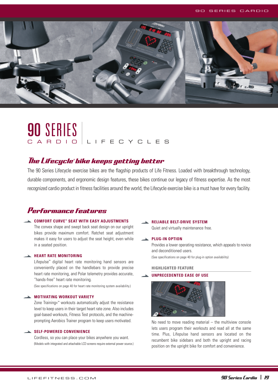 90 series, The lifecycle, Bike keeps getting better | Performance features | Life Fitness 18 \ 90 Series User Manual | Page 2 / 8