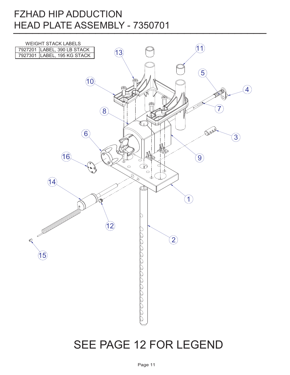 See page 12 for legend, Fzhad hip adduction | Life Fitness FZHAD User Manual | Page 11 / 13