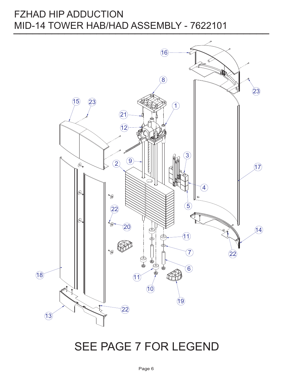 See page 7 for legend, Fzhad hip adduction | Life Fitness FZHAD User Manual | Page 6 / 13