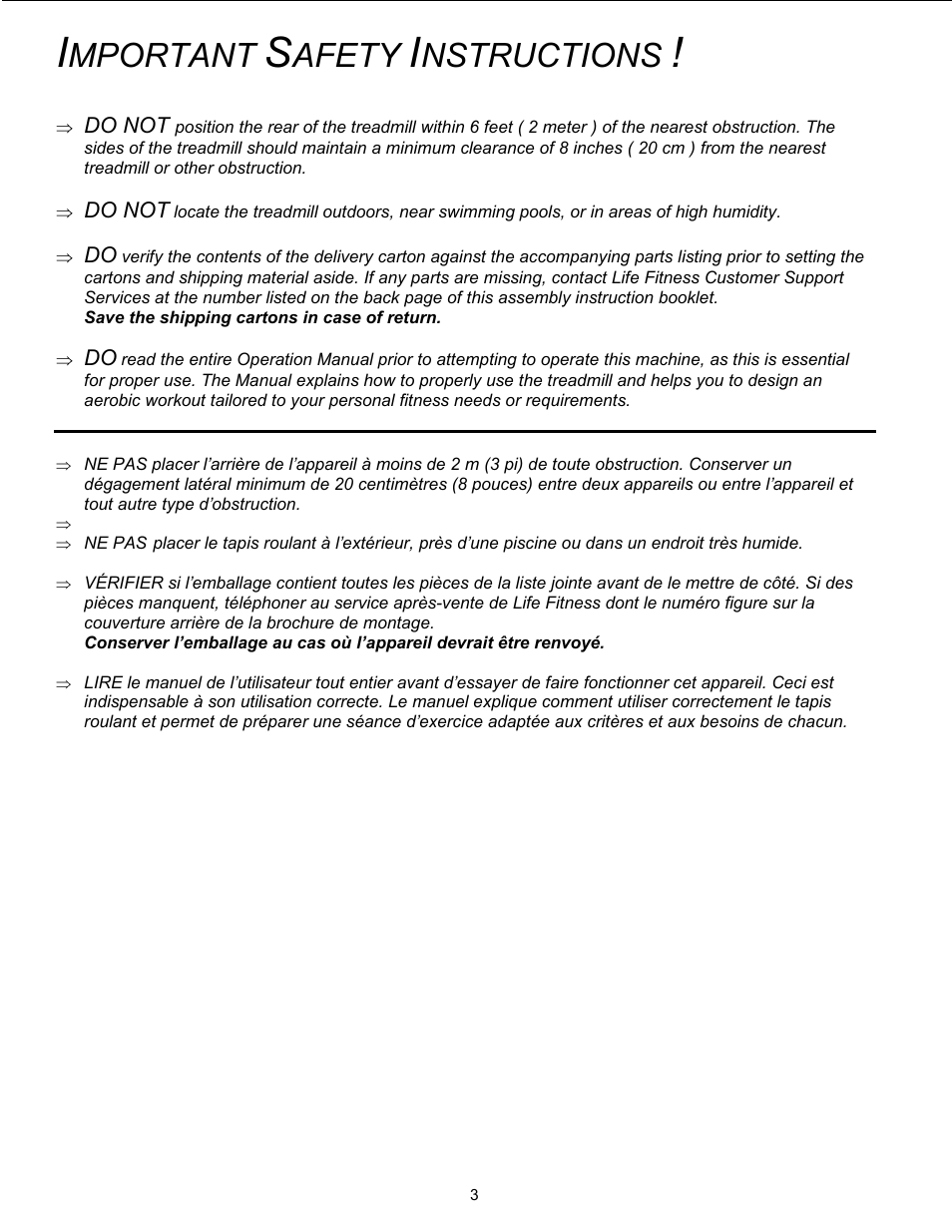 Mportant, Afety, Nstructions | Life Fitness T7i User Manual | Page 3 / 8