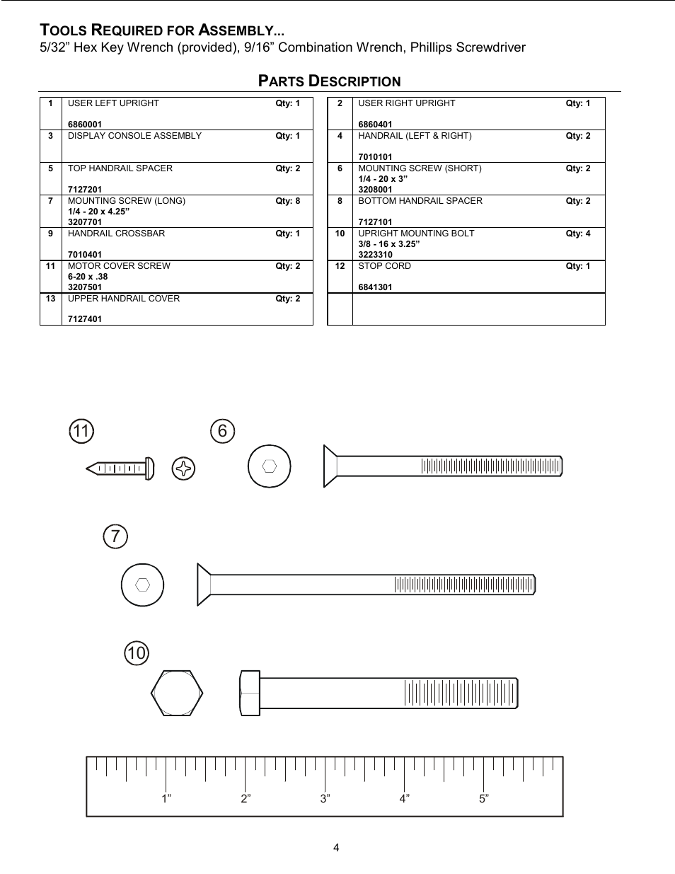 Ools, Equired for, Arts | Escription | Life Fitness T7i User Manual | Page 4 / 8