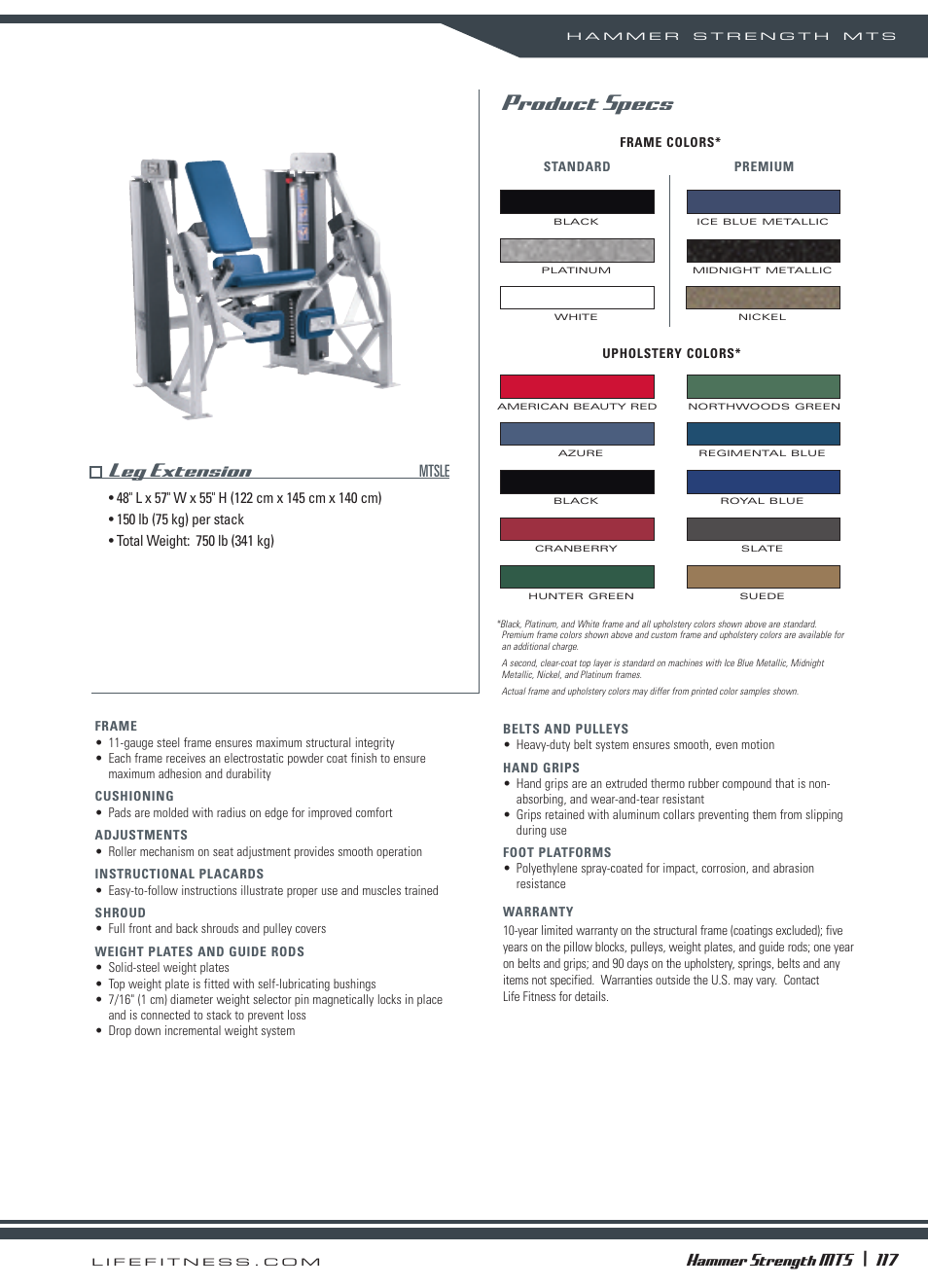 Product specs, Leg extension, Mtsle | Hammer strength mts | Life Fitness Hammer Strength MTS User Manual | Page 6 / 6