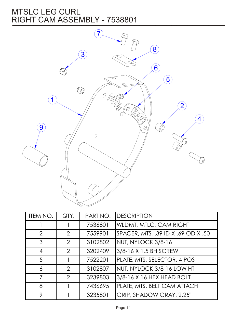 Mtslc leg curl | Life Fitness MTSLC User Manual | Page 11 / 24