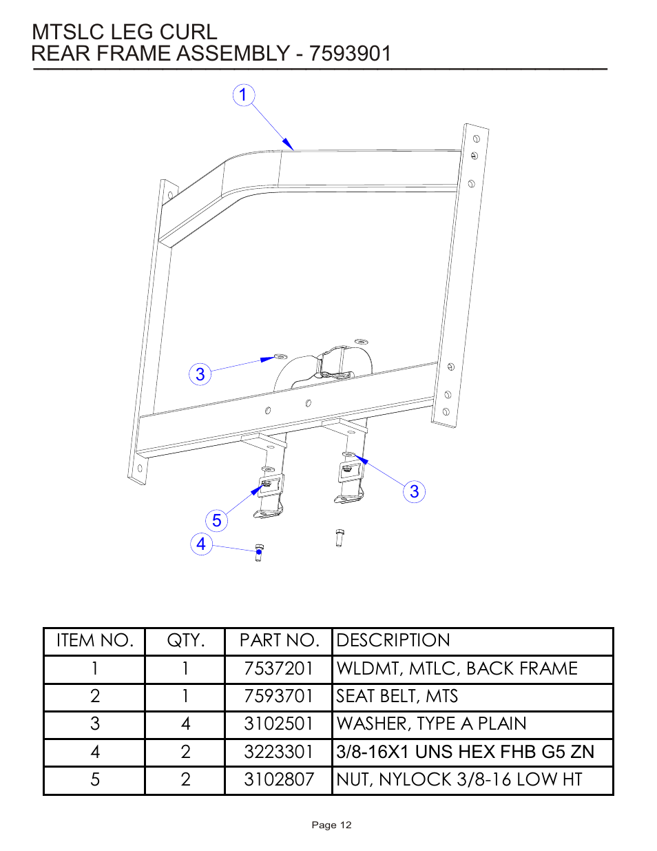 Mtslc leg curl | Life Fitness MTSLC User Manual | Page 12 / 24