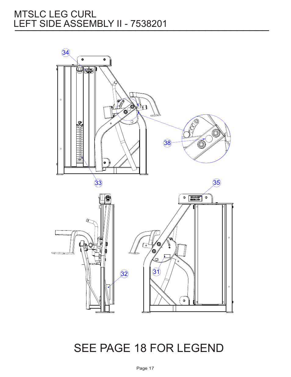 See page 18 for legend, Mtslc leg curl | Life Fitness MTSLC User Manual | Page 17 / 24