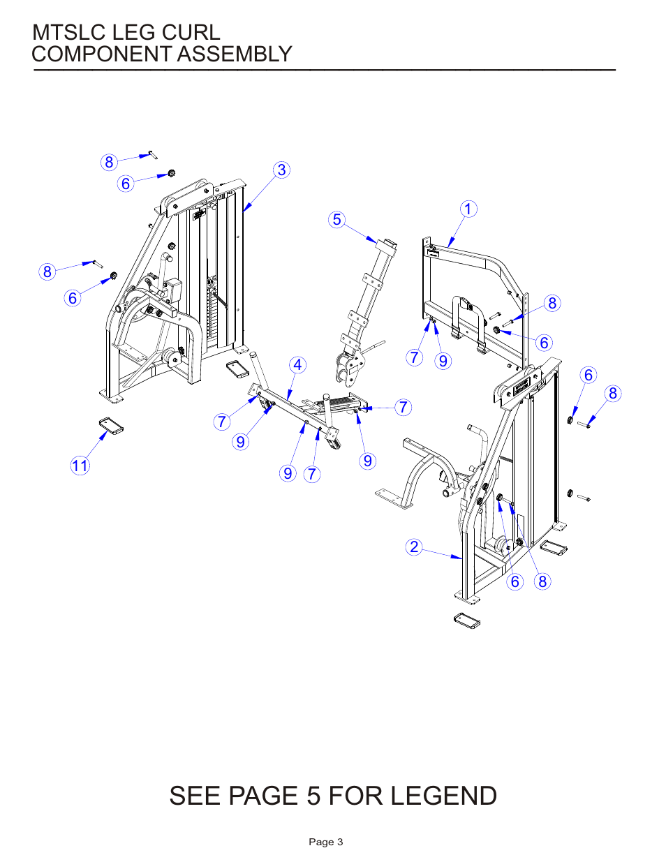 See page 5 for legend, Component assembly, Mtslc leg curl | Life Fitness MTSLC User Manual | Page 3 / 24