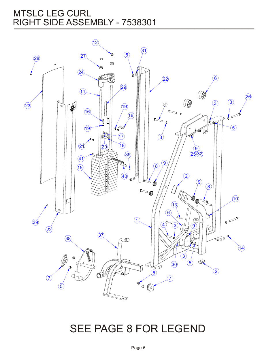 See page 8 for legend, Mtslc leg curl | Life Fitness MTSLC User Manual | Page 6 / 24