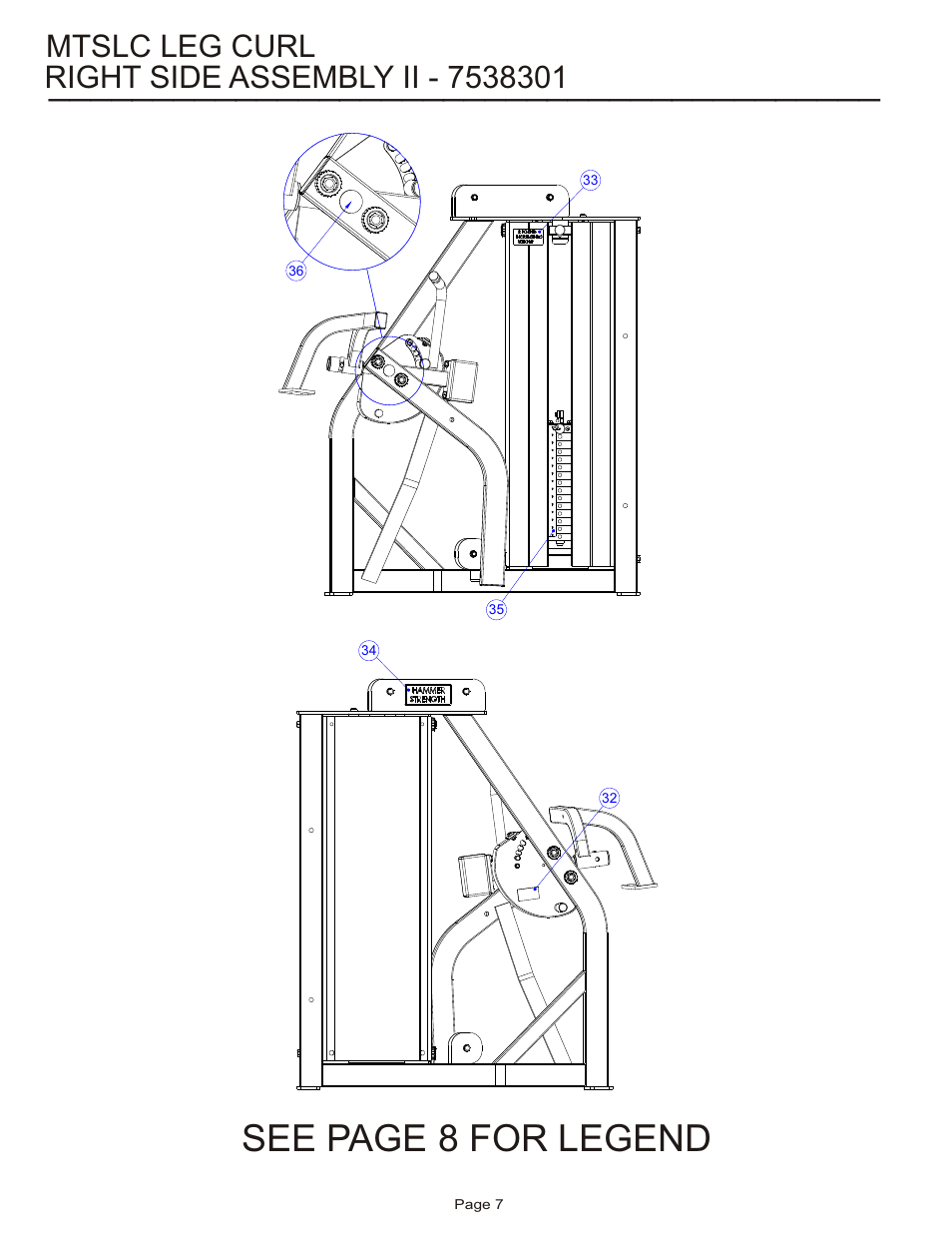 See page 8 for legend, Mtslc leg curl | Life Fitness MTSLC User Manual | Page 7 / 24