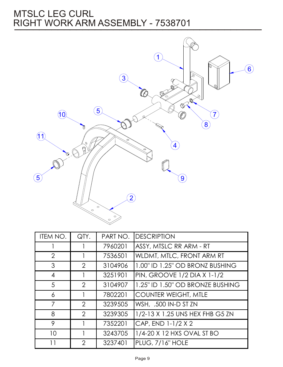 Mtslc leg curl | Life Fitness MTSLC User Manual | Page 9 / 24