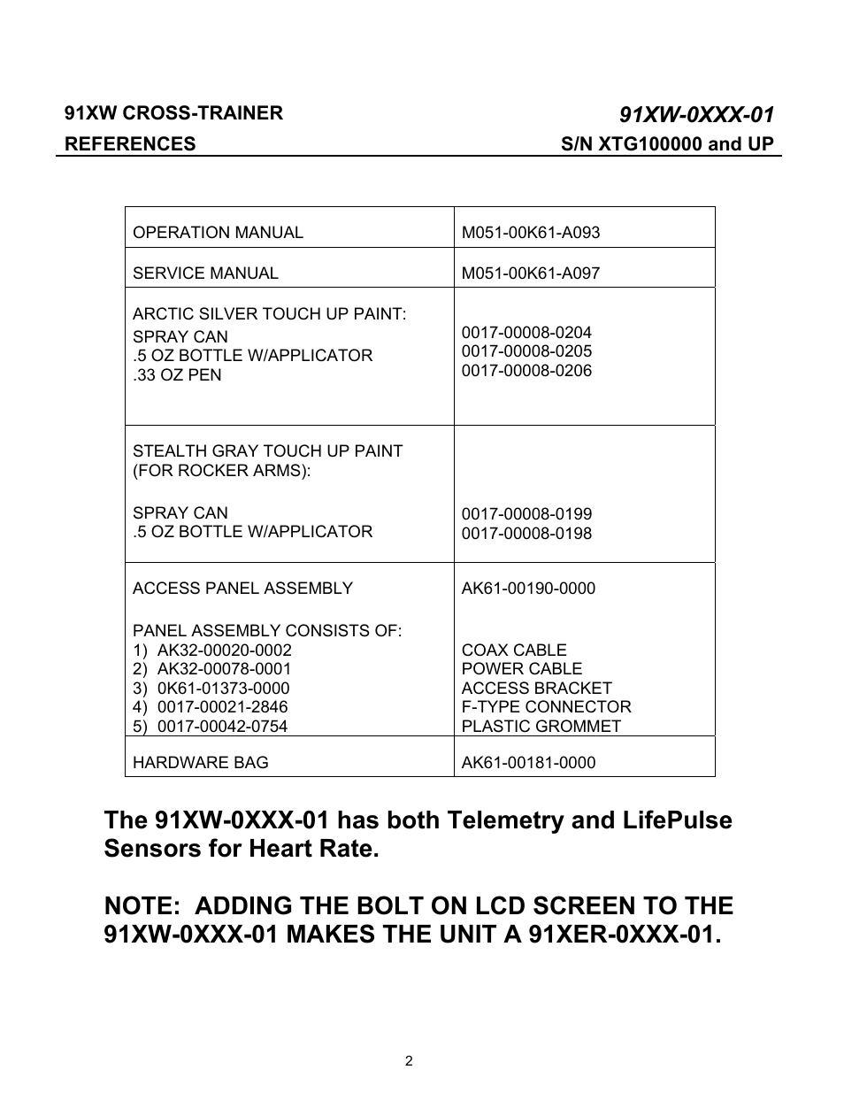 Life Fitness 91XW-0XXX-01 User Manual | Page 2 / 18