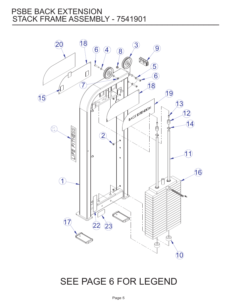 See page 6 for legend, Psbe back extension | Life Fitness Pro 2 Series PSBE User Manual | Page 5 / 13