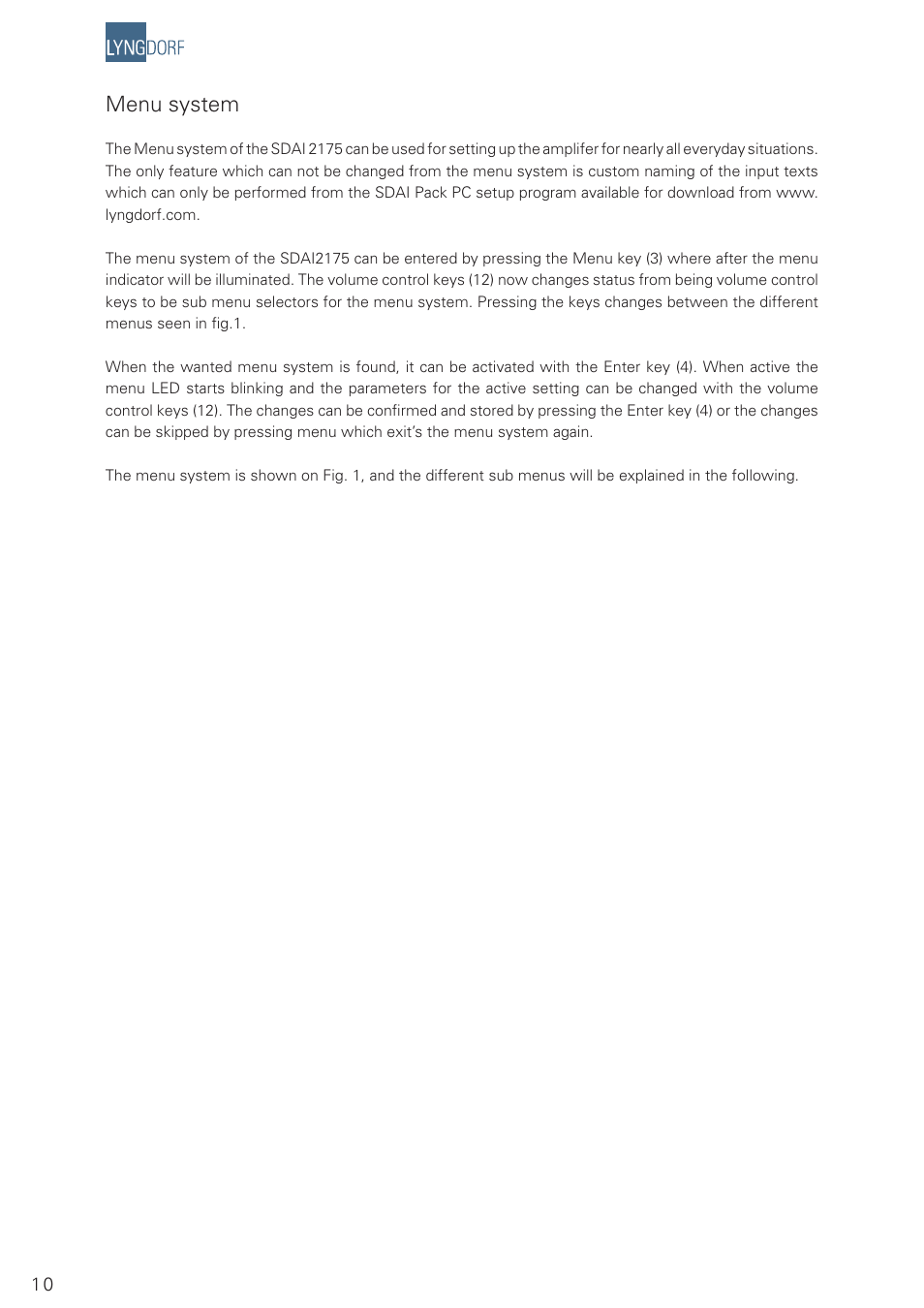 Menu system | Lyngdorf Audio SDAI 2175 User Manual | Page 10 / 20