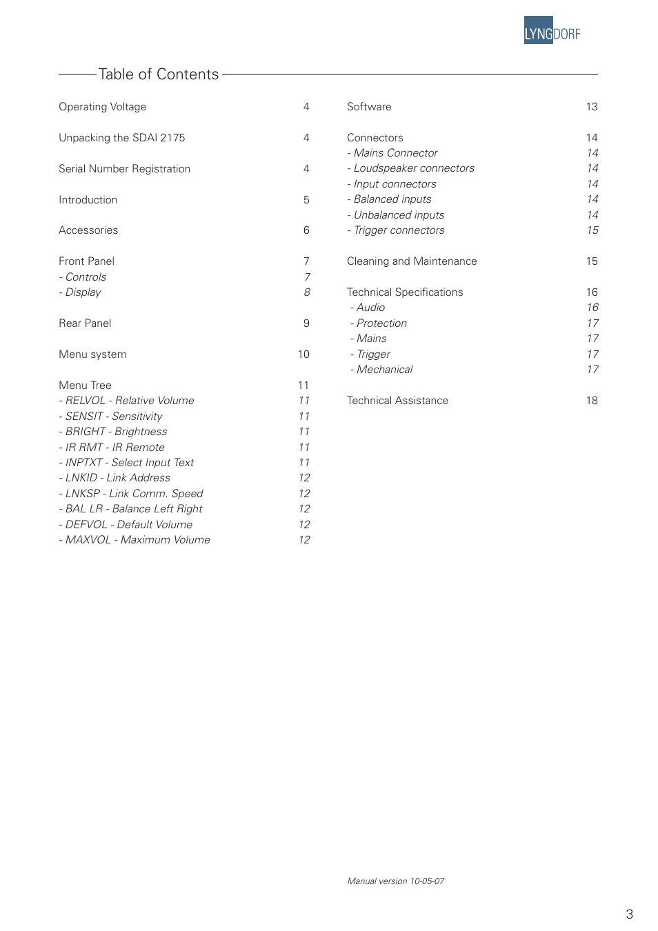 Lyngdorf Audio SDAI 2175 User Manual | Page 3 / 20