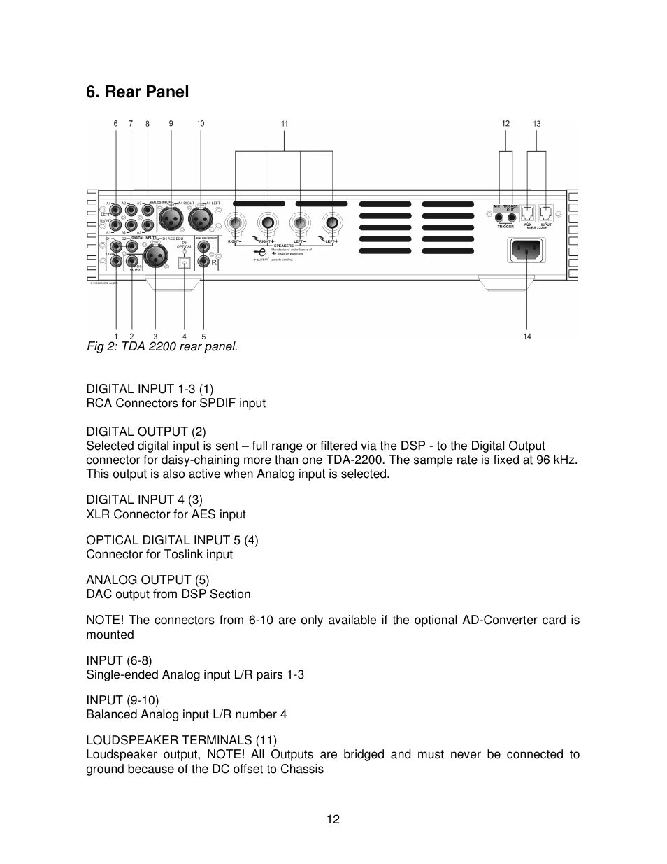 Rear panel | Lyngdorf Audio TDA 2200 User Manual | Page 12 / 44