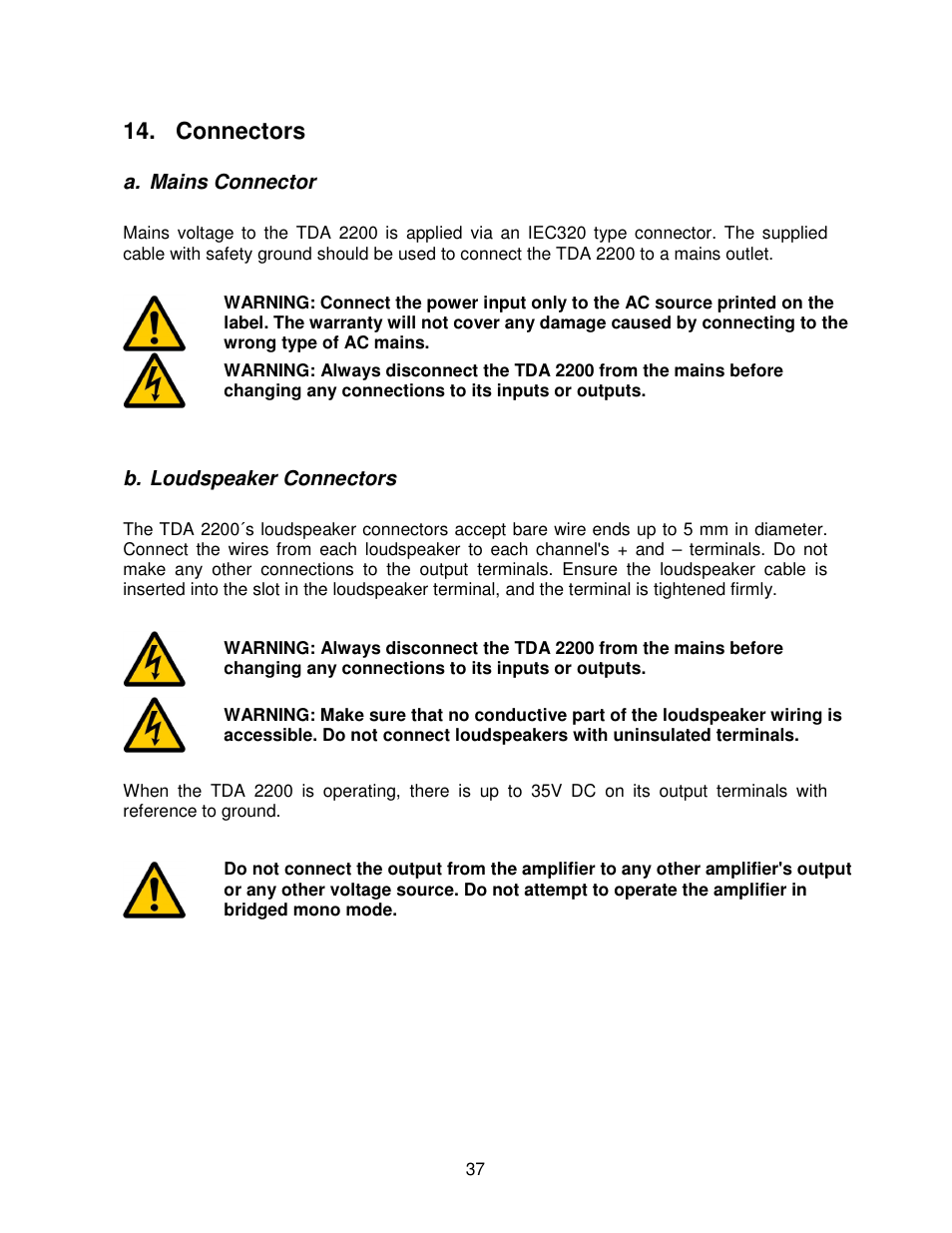 Connectors | Lyngdorf Audio TDA 2200 User Manual | Page 37 / 44