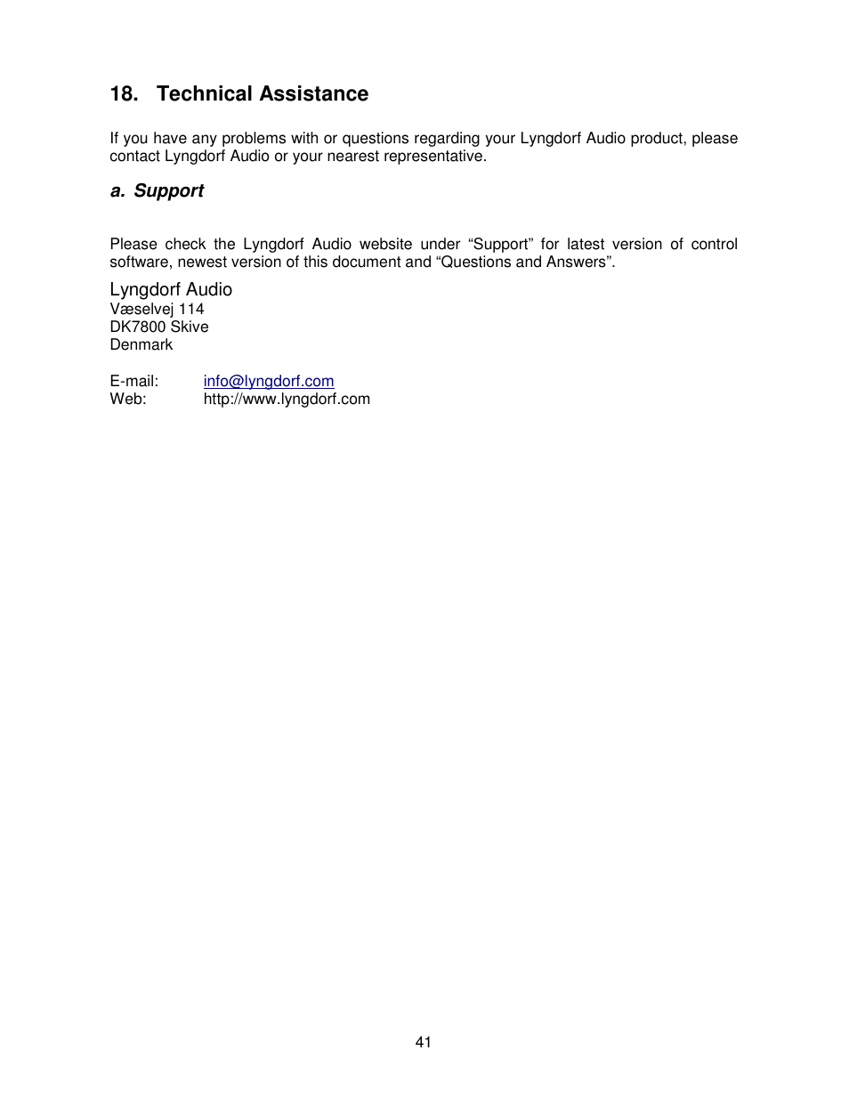 Technical assistance | Lyngdorf Audio TDA 2200 User Manual | Page 41 / 44