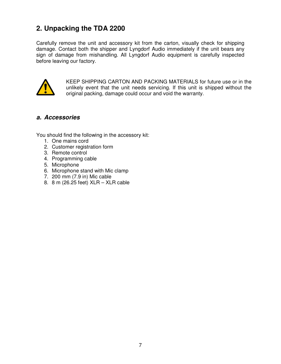 Unpacking the tda 2200 | Lyngdorf Audio TDA 2200 User Manual | Page 7 / 44