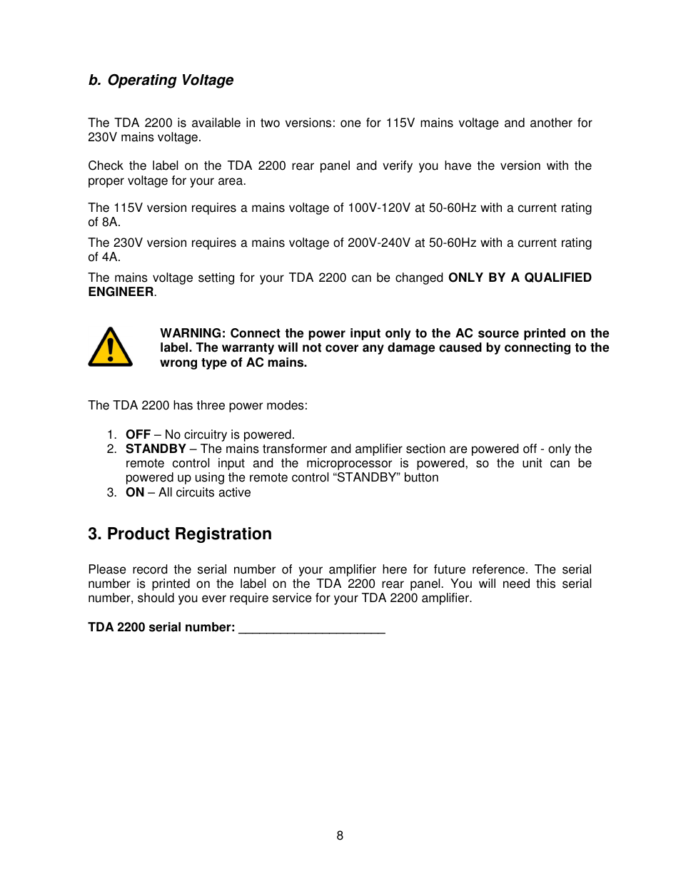 Product registration | Lyngdorf Audio TDA 2200 User Manual | Page 8 / 44