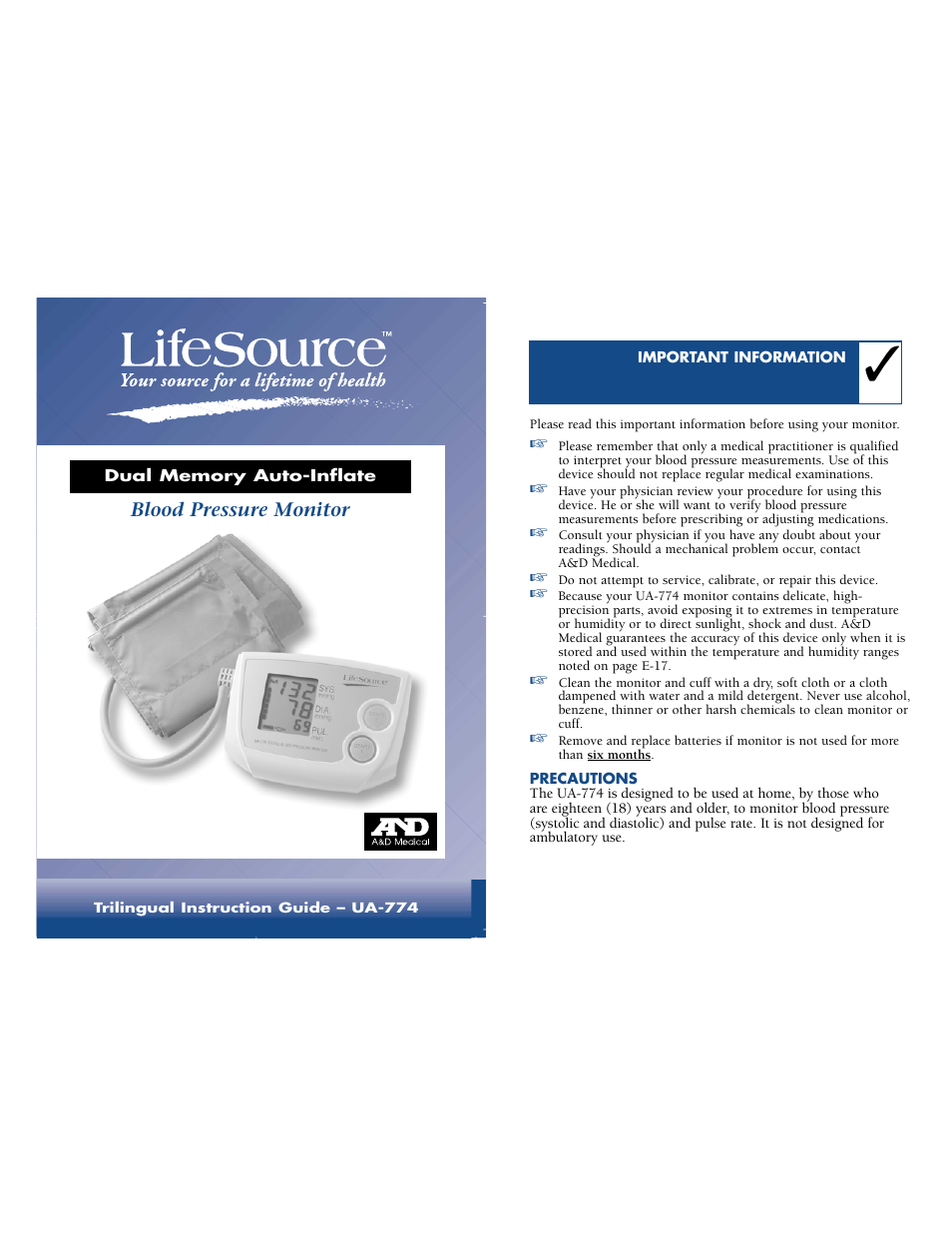 LifeSource UA-774 User Manual | 11 pages