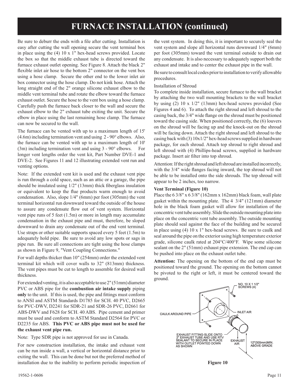 Furnace installation (continued) | Langley/Empire DV-40E-5 User Manual | Page 11 / 20