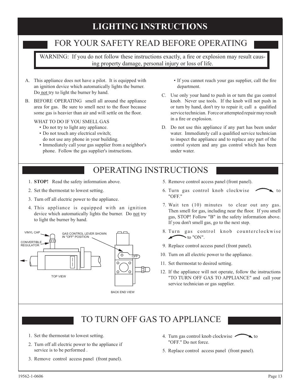 For your safety read before operating, Lighting instructions | Langley/Empire DV-40E-5 User Manual | Page 13 / 20