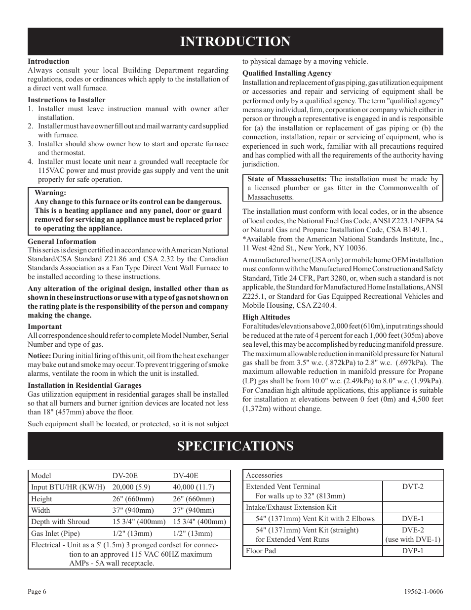 Introduction specifications | Langley/Empire DV-40E-5 User Manual | Page 6 / 20