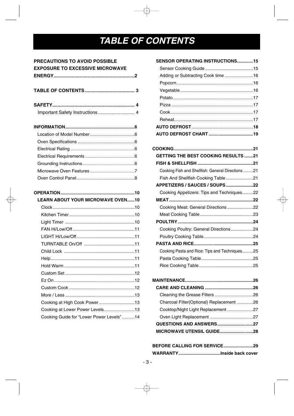 LG LMV1635SW User Manual | Page 3 / 31